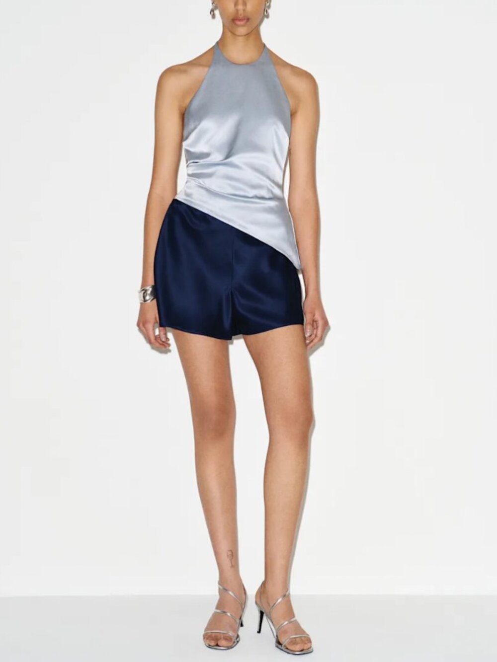 Reformation Gale Silk Shorts Navy Blue Soft Quiet Lux - Picture 2 of 8